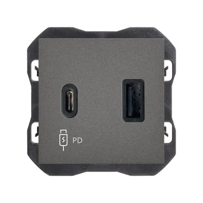 Механизм USB зарядного устр-ва, 2М, USB A+C, QC3.0, S270, титан