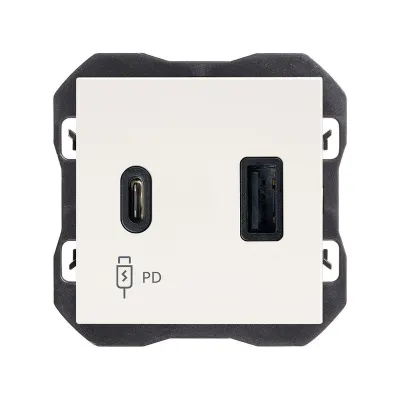 Механизм USB зарядного устр-ва, 2М, USB A+C, QC3.0, S270, белый матовый