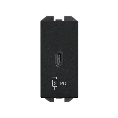 Механизм USB зарядного устр-ва, 1М, USB-C, PD, S270, чёрный матовый