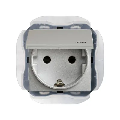 Механизм розетки IP44 SCHUKO ICON, 2P+E, 16А/250В, винт.клеммы, S270, алюминий