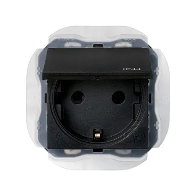 Механизм розетки IP44 SCHUKO ICON, 2P+E, 16А/250В, винт.клеммы, S270, чёрный матовый