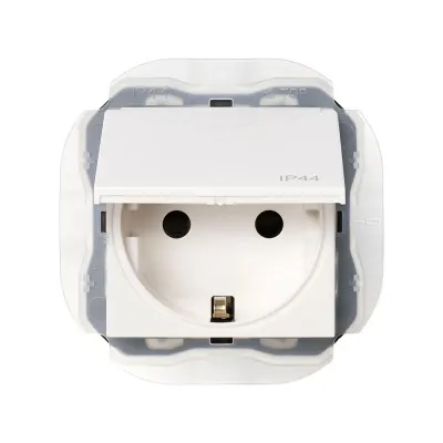Механизм розетки IP44 SCHUKO ICON, 2P+E, 16А/250В, винт.клеммы, S270, белый матовый
