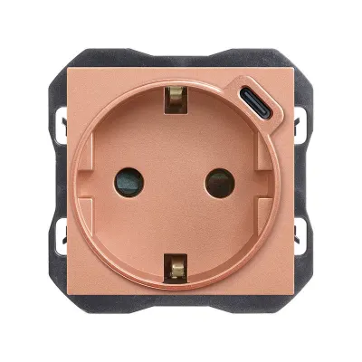 Механизм розетки SCHUKO + USB-C з/у, 2P+E, 16А/250В (2.1А/5В), S270, медь