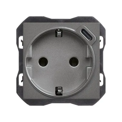 Механизм розетки SCHUKO + USB-C з/у, 2P+E, 16А/250В (2.1А/5В), S270, титан