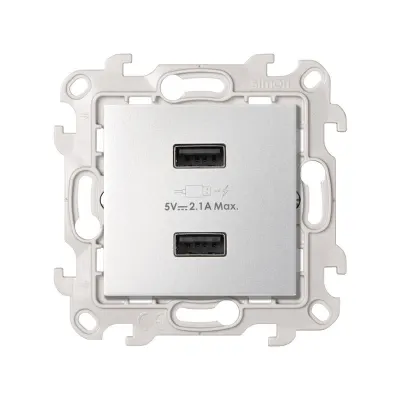 Зарядное устройство 2хUSB 10W, 230В~, алюминий, S24