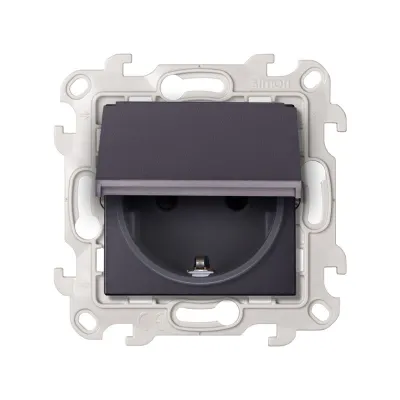 Розетка IP44 с крышкой и шторками Schuko 2Р+Е, 16A 250В~, графит, S24