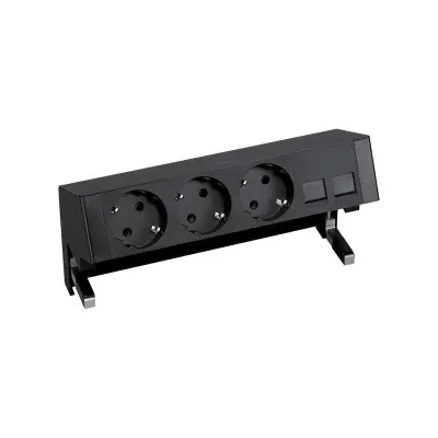 Настольный x4 розеточный блок, 3х2P+E, 2хRJ45, черный , S400