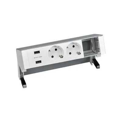 Настольный x4 розеточный блок, 2x2P+E, USB A+A з/у, 1 пустой модуль, алюминий, S400