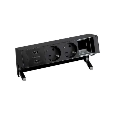 Настольный x4 розеточный блок, 2x2P+E, USB A+A з/у, 1 пустой модуль, черный, S400