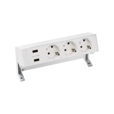 Настольный x4 розеточный блок, 3x2P+E, USB A+A з/у, белый, S400