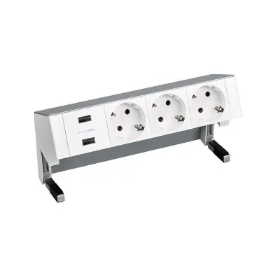 Настольный x4 розеточный блок, 3x2P+E, USB A+A з/у, алюминий, S400