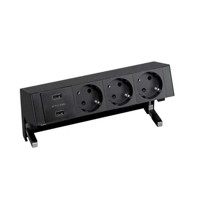 Настольный x4 розеточный блок, 3x2P+E, USB A+A з/у, черный, S400