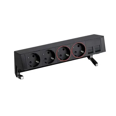 Настольный x5 розеточный блок, 2x2P+E, 2x2P+E UPS, 2хRJ45, черный, S400