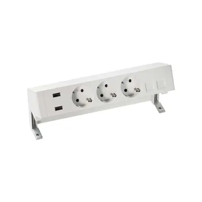 Настольный x5 розеточный блок, 3x2P+E, USB A+A з/у, 2хRJ45, белый, S400
