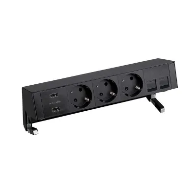 Настольный x5 розеточный блок, 3x2P+E, USB A+A з/у, 2хRJ45, черный, S400