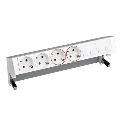 Настольный x6 розеточный блок, 2x2P+E, 2x2P+E UPS, 4хRJ45, алюминий, S400