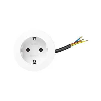 Врезная розетка Schuko 2P+E, free-провод 20 см, белый, S400