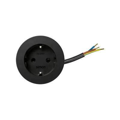 Врезная розетка Schuko 2P+E, free-провод 20 см, черный, S400