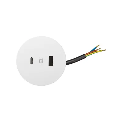 Врезное з/у USB A+C, free-провод 20 см, белый, S400