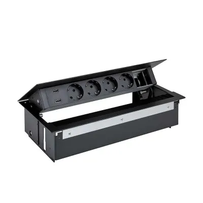 Врезной x6 розеточный блок, щетка, 4x2P+E, USB A+A з/у, 1 пустой модуль, черный, S400