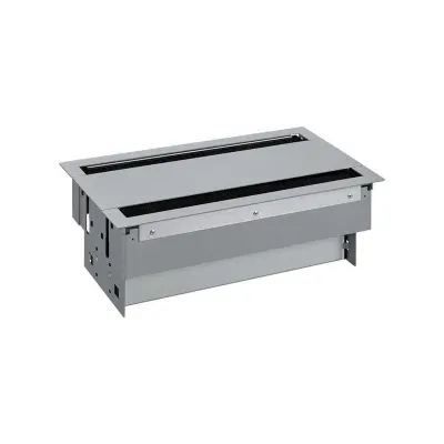 Двусторонний врезной x12 розеточный блок, щетка, 6x2P+E, 2xUSB A+A з/у, 4 пустых модуля, алюминий, S400