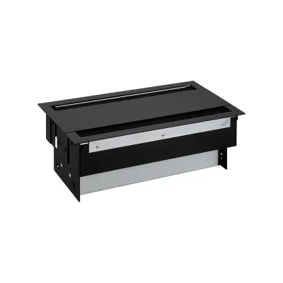 Двусторонний врезной x12 розеточный блок, щетка, 8x2P+E, 2xUSB A+A з/у, 2 пустых модуля, черный, S400