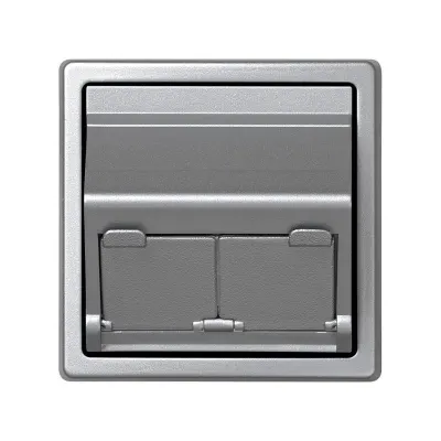 Накладка наклонная со шторками на 2 разъема RJ45, алюминий, S73L