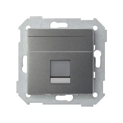 Накладка прямая со шторкой и суппортом на 1 разъем RJ45, мат.титан, S82C