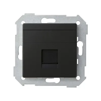 Накладка прямая со шторкой и суппортом на 1 разъем RJ45, мат.черный, S82C