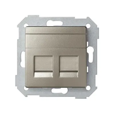 Накладка прямая со шторками и суппортом на 2 разъема RJ45, мат.шампань, S82C