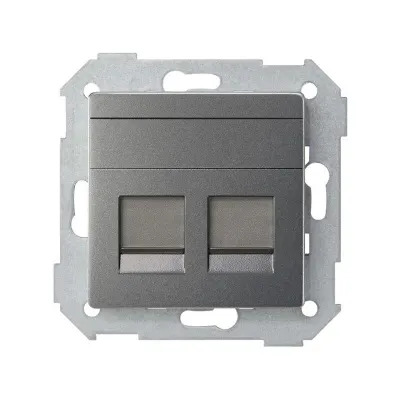 Накладка прямая со шторками и суппортом на 2 разъема RJ45, мат.титан, S82C