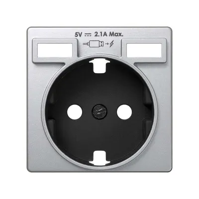 Накладка для розетки Schuko с з/у USB A+A, алюминий, S82