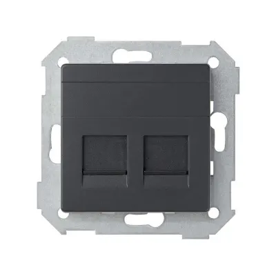 Накладка прямая со шторками и суппортом на 2 разъема RJ45, графит, S82