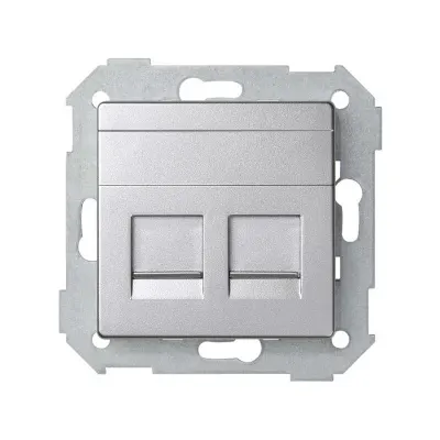 Накладка прямая со шторками и суппортом на 2 разъема RJ45, мат.алюминий, S82D