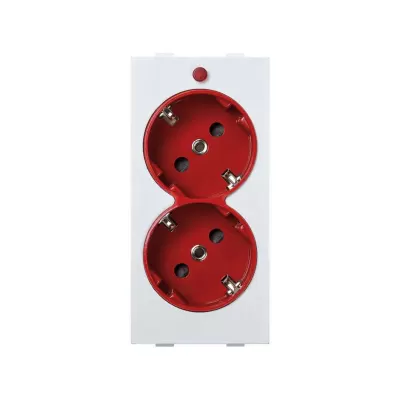 Розетка двойная со шторками Schuko 2Р+Е 16A 250В~ винт., красный/белый, Connect